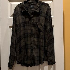 Rails Women’s Hunter Olive Green Shadow with Flocked Stars Long Sleeve size XL